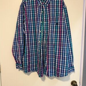 Chaps Blue and Green Casual Button Down Shirt